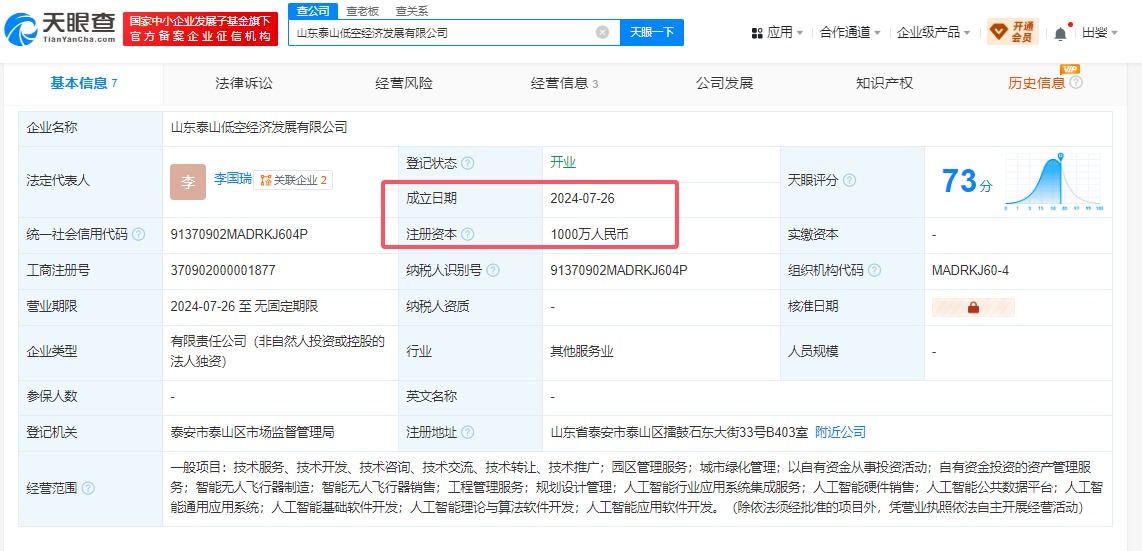 山东泰山低空经济发展有限公司 百科