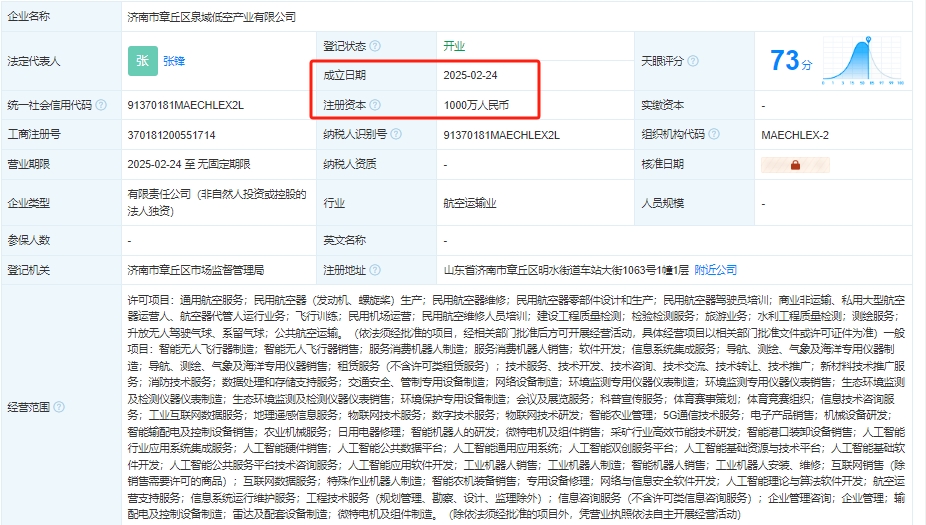 济南市章丘区泉域低空产业有限公司 百科
