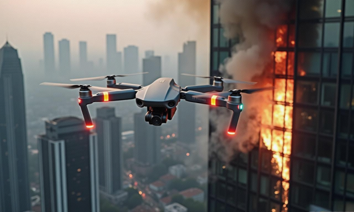 消防员不再冒险：无人机高空喷水精准压制火势