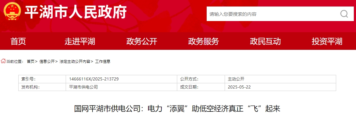国网平湖市供电公司：电力“添翼”助低空经济真正“飞”起来