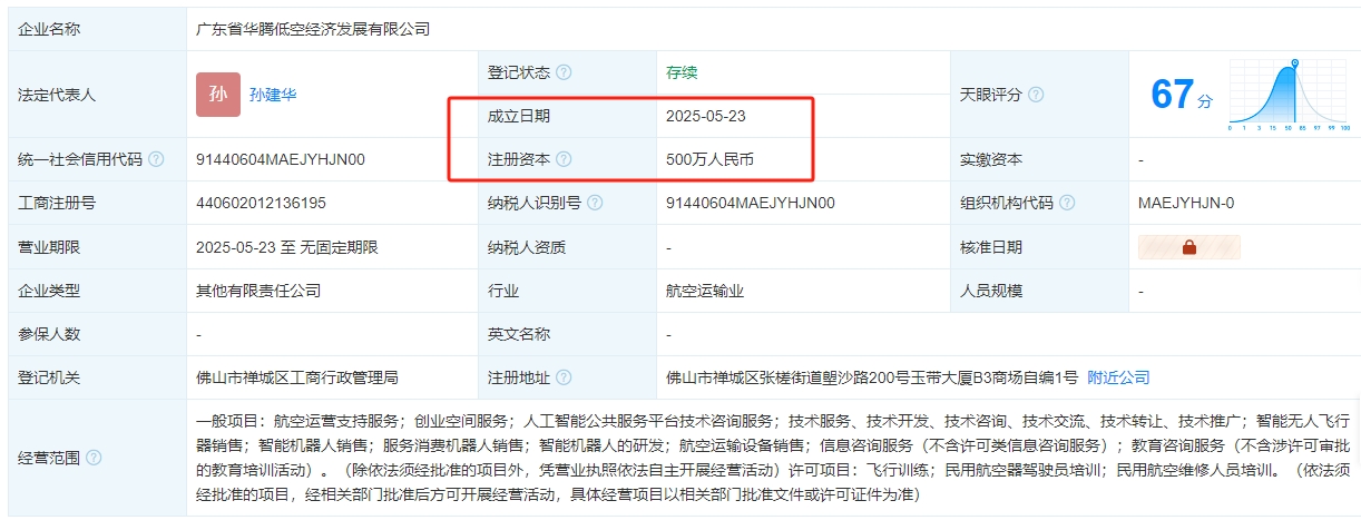 广东省华腾低空经济发展有限公司 百科(图1)