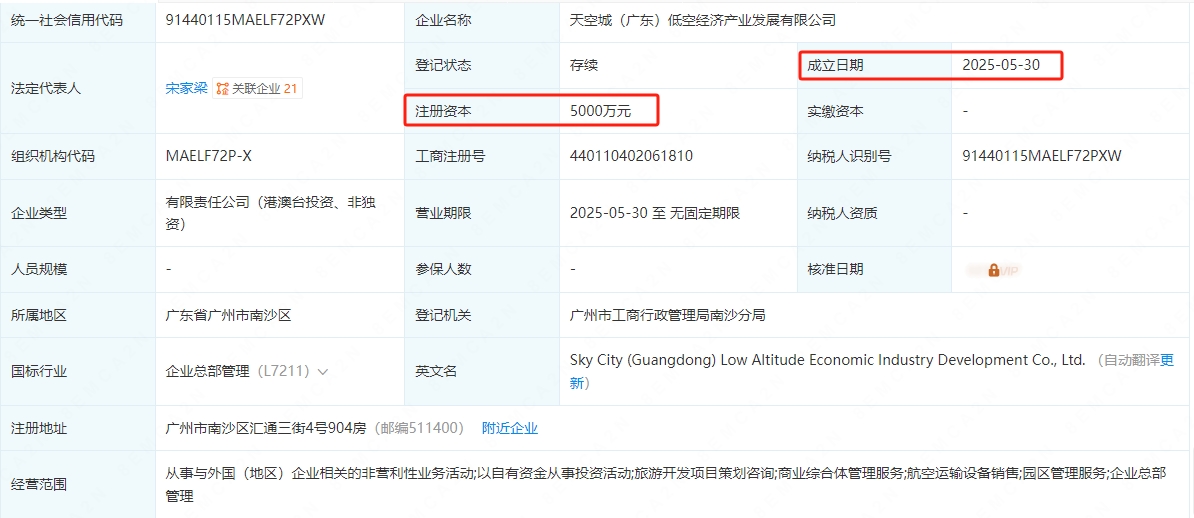 天空城（广东）低空经济产业发展有限公司 百科
