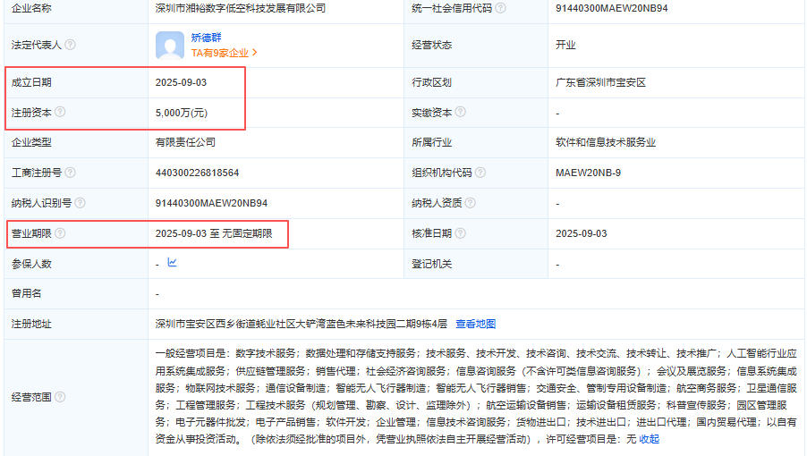 深圳市湘裕数字低空科技发展有限公司 百科(图1)
