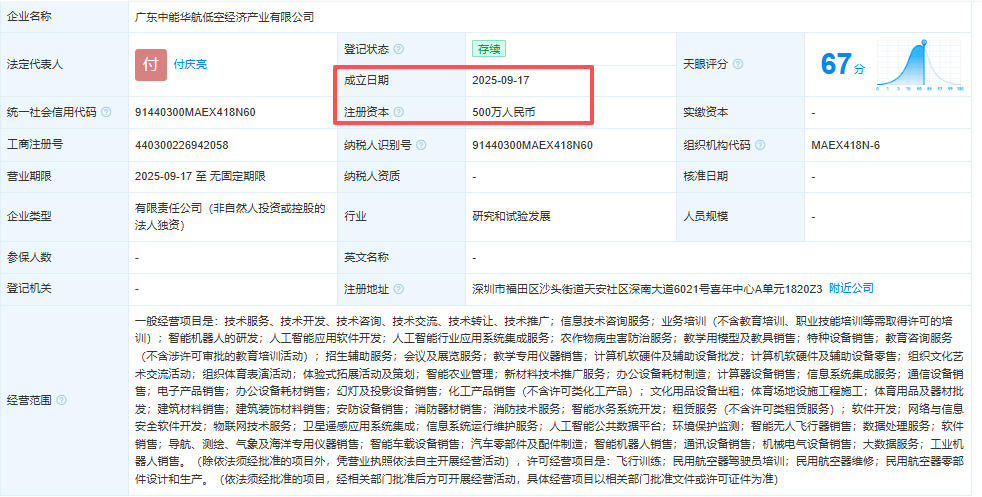 广东中能华航低空经济产业有限公司 百科(图1)