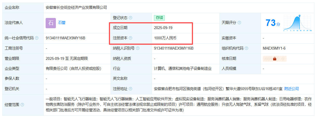 安徽省长空低空经济产业发展有限公司 百科