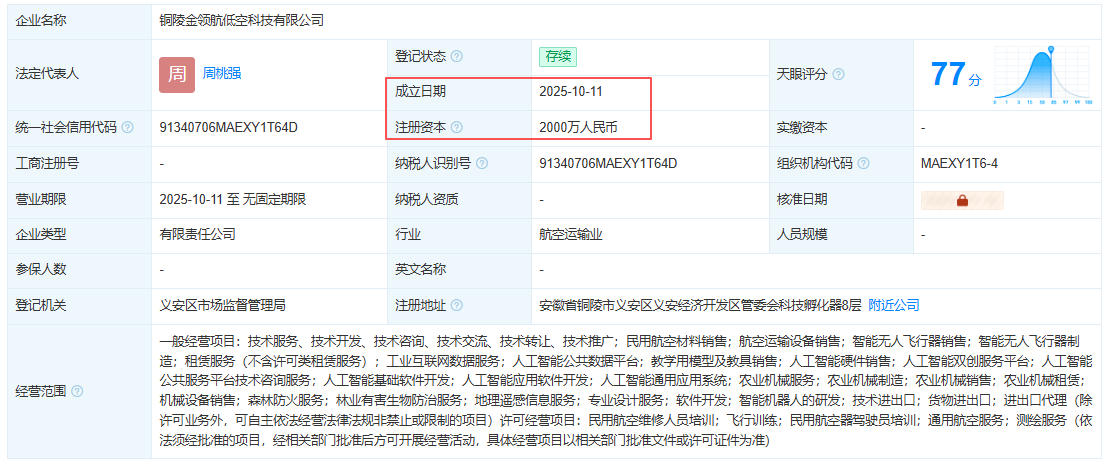 铜陵金领航低空科技有限公司 百科(图1)