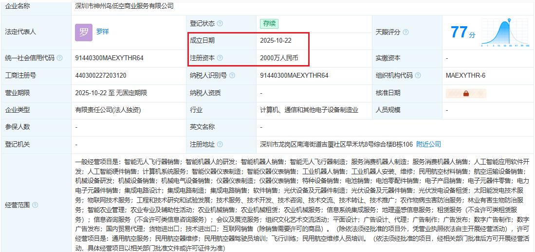 深圳市神州鸟低空商业服务有限公司 百科(图1)