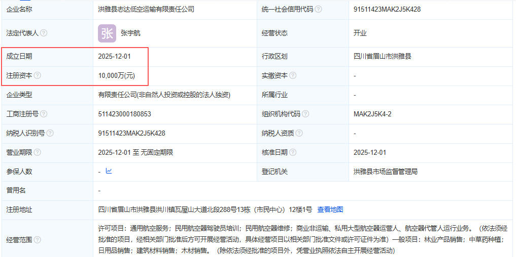 洪雅县志达低空运输有限责任公司 百科(图1)