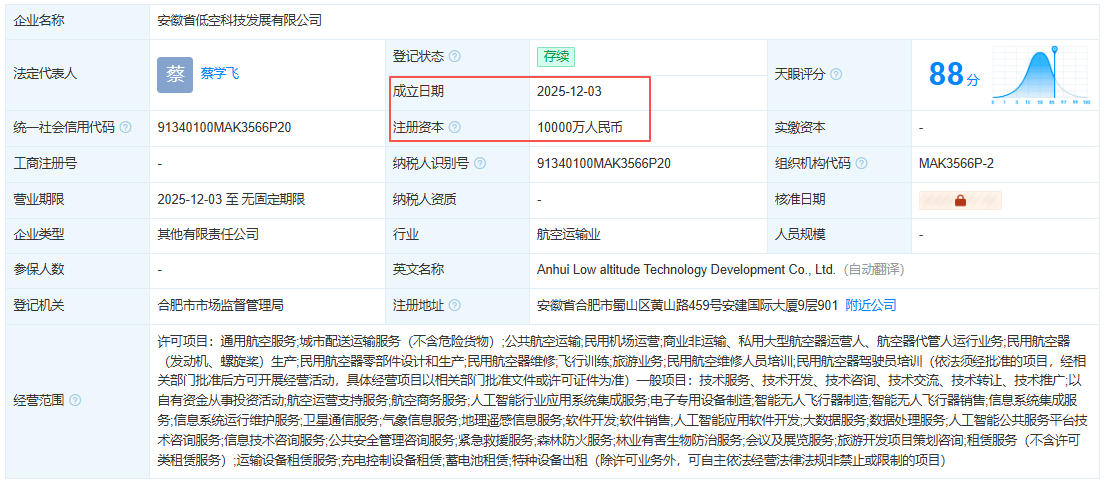 安徽省低空科技发展有限公司 百科(图1)
