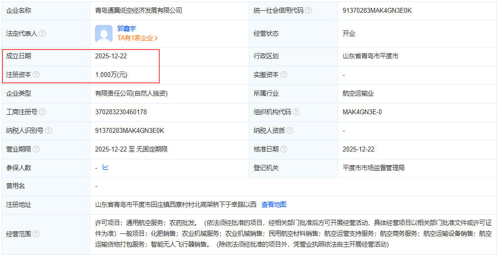 青岛通翼低空经济发展有限公司 百科(图1)