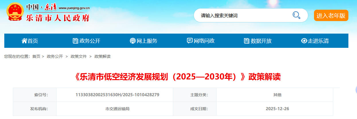 《乐清市低空经济发展规划（2025—2030年）》政策解读(图1)