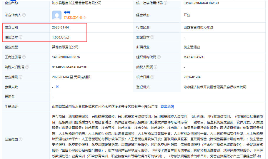 沁水县融嘉低空运营管理有限公司 百科(图1) 沁水县融嘉低空运营管理有限公司 百科(图1)