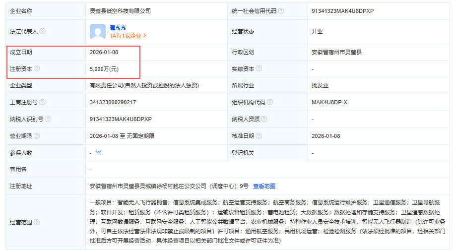灵璧县低空科技有限公司 百科(图1) 灵璧县低空科技有限公司 百科(图1)