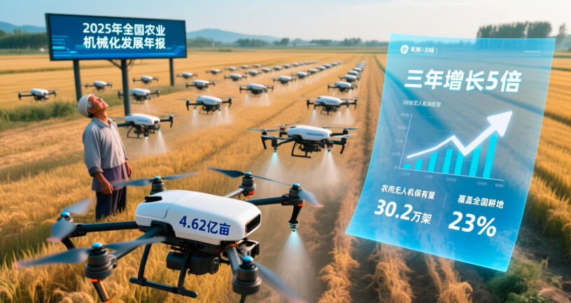2025年农用无人机保有量超30万架，作业面积突破4.6亿亩。