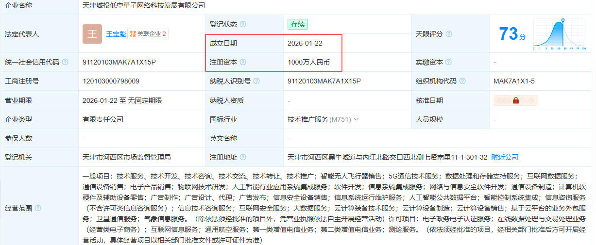 天津城投低空量子网络科技发展有限公司 百科