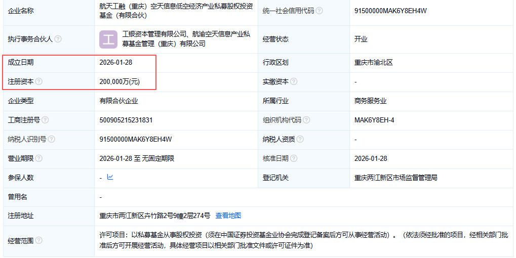 航天工融（重庆）空天信息低空经济产业私募股权投资基金（有限合伙）百科(图1)
