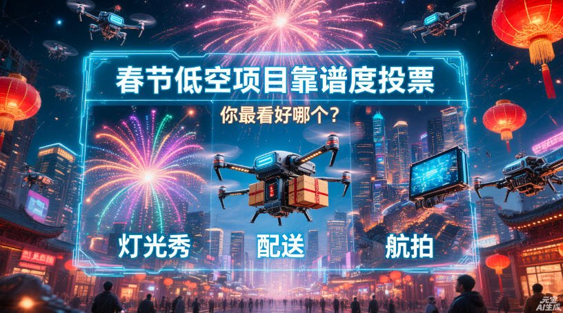 春节低空项目靠谱度投票：灯光秀、配送、航拍，你最看好哪个？